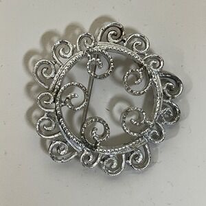Vintage 1970s Sarah‎ Coventry Silver Tone Swirl Brooch with Openwork Design